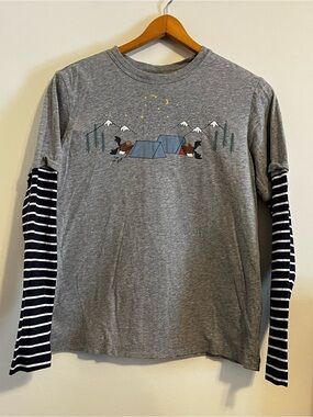 Hanna Andersson Layered Camping Moose Graphic Tee Striped Long Sleeve Youth 14